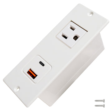 20W PD Fast Charge Desktop Power Outlet Recessed Power Strip USB C 1 Outlet 2 Quick Charge USB Ports Flush Mountable Extension Cord Built into Cabinet Sofa Couch